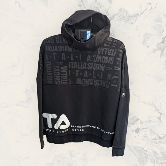 Fila Black Heritage In Mountain Street Style Logo Black Hoodie Size Large - Picture 1 of 13